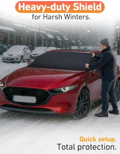 EcoNour Car Snow Cover Compatible for Mazda 3 | Windshield Cover for Ice and Snow with S-Hook Straps | Heavy-Duty 600D Oxford Winter Car Cover, Waterproof & Anti-Slip