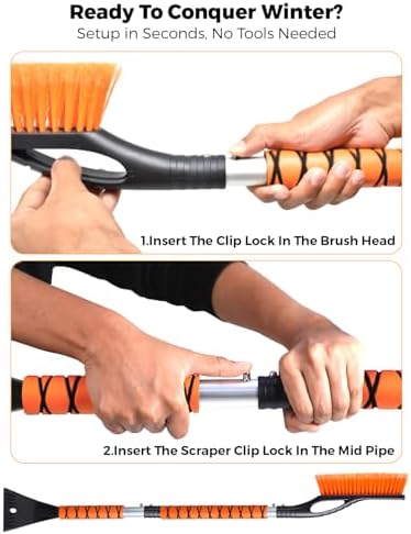 EcoNour 43" Ice Scrapers for Car Windshield | 3 Parts Detachable Snow Brush