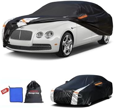 Multi-Layer Car Cover Custom Fit for Bentley Flying Spur(2013-2026), 100% Waterproof All Weather for Automobiles, Gift with Towel, Heavy Duty Car Covers for Rain Sun UV Protection with Door Zipper.