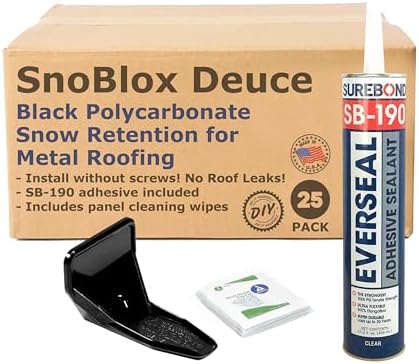 Deuce Snow Guards for Metal Steel Corrugated Roof (25 Pieces with Adhesive) (Dark Black)