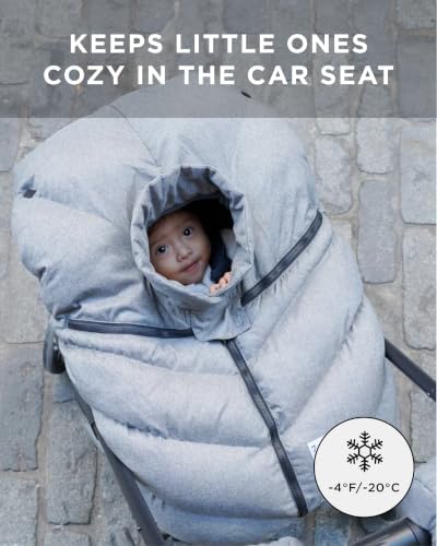 7AM Enfant Car Seat Covers - Cocoon Baby Cover for Boys & Girls, Rain & Snow Repellent, Breathable Windproof, Center Zipper, Universal Fit for Infant Car Seat (0-12M) (Metallic Grey)