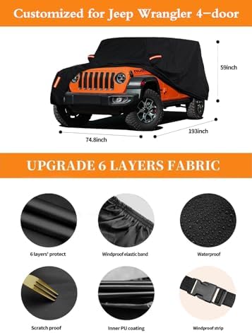 Waterproof Car Cover for Jeep Wrangler 4 Door 2006-2026 JK JL Windproof