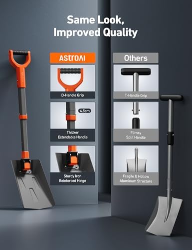 AstroAI 38.4" Folding Extendable Snow Shovel, Aluminum Handle & Metal Blade