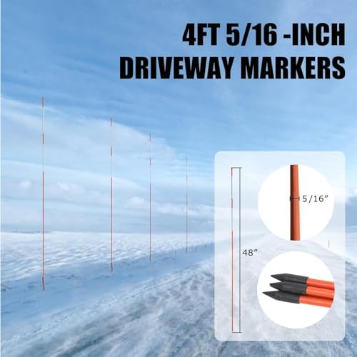 Autoparts 100Pack 48In Driveway Markers, 5/16-Inch Diameter Snow Stakes