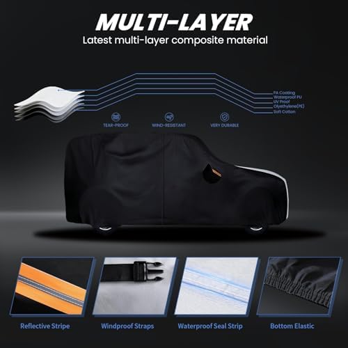 Multi-Layer Car Cover Custom Fit for Jeep wrangler 4 Dr/Unlimited 4 Dr JK JL(1987-2026), 100% Waterproof All Weather for Automobiles, Gift with Towel, Heavy Duty Car Covers for Rain Sun UV Protection.