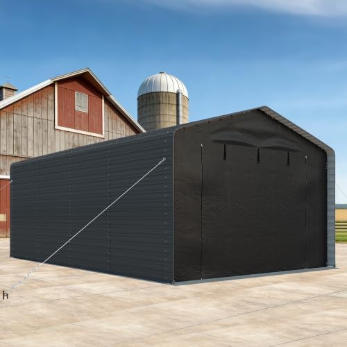 Real Relax 12x20 FT Metal Carport with Side Panels & PE Sidewalls, Gray