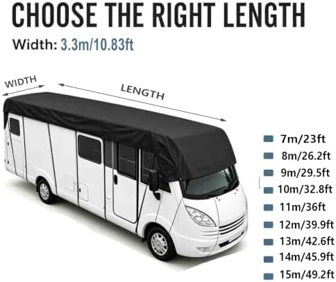 Rv Covers Wider 3.3m/10.83ft 210D Oxford Cloth Rv Covers for Roof Only Wind, Rain and Snow Proof with 2 Reinforced Straps Black-23 x 10.8 ft