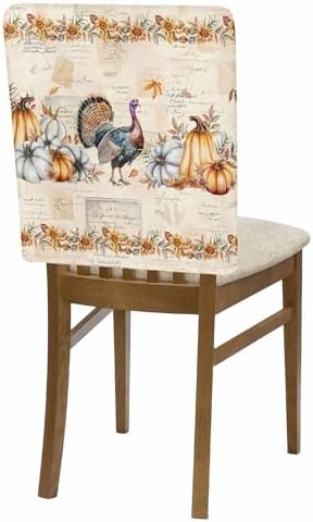 Thanksgiving Turkey Chair Back Covers Set of 8 Pumpkin Fall Pumpkins Maple Leaf Sunflower Rustic Washable Removable Chair Cover Slipcover Protector for Dining Room Hotel Party Holiday Decor