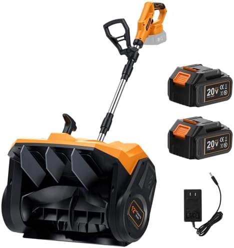 20V Brushless Cordless Snow Shovel 12-Inch, 2*4Ah Battery Powered Snow Blower 20FT Throw 6" Cleaning Depth, Electric Snow Removal Machine with Adjustable Directional Plate 90°&Handle for Patio