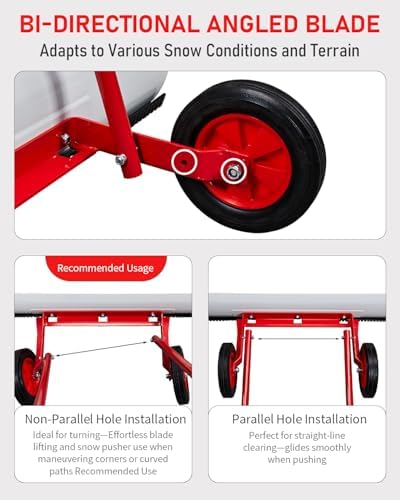 Outvita 39" Snow Pusher Shovel with Wheels and Angled Blade, Red & White