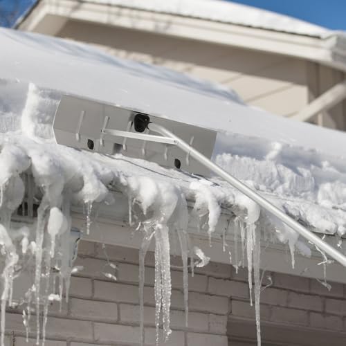 4.8 - 20FT Roof Snow Rake for Snow Leaves Removal, Telescopic Roof Snow Removal Tool Adjustable Snow Rake for House Roof, Aluminum Snow Shovel with Wheels, 5-Section Tubes