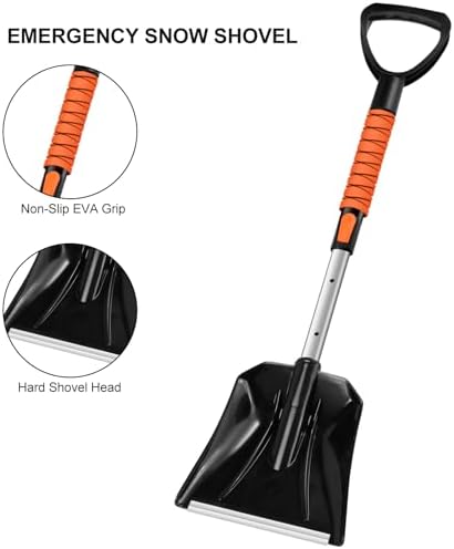 Odoland Ice Scraper with Snow Brush and Snow Shovel, 35" Extendable Snow Remover with Foam Grip, 360° Pivoting Brush Head for Car Windshield, Emergency Snow Scraper for SUV Truck Vehicle, Orange