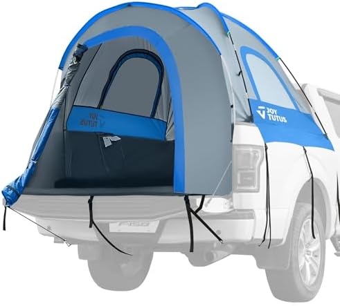 JOYTUTUS Truck Tent, Portable Truck Bed Tent for 5.5'-5.8' with Rainfly, Truck Tent with Fiberglass Pole, Waterproof PU2000mm Double Layer for 2 Person - Blue