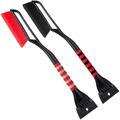 FOVAL 27" Snow Brush with Wider Ice Scraper (4.73" Width)(2 Pack), Snow Removal Car Brush with Comfortable Foam Grip for Cars, Trucks, SUVs, Windshield (Heavy Duty ABS, PVC Brush)(Mix Colour)