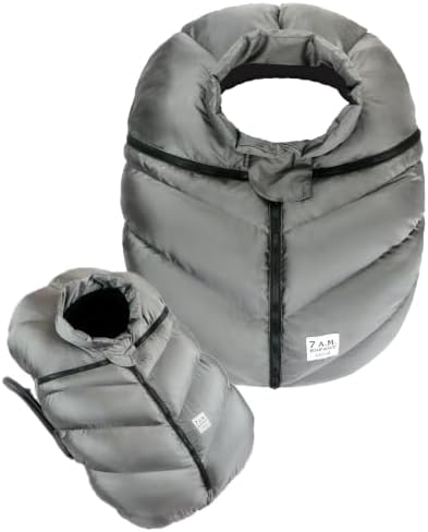 7AM Enfant Car Seat Covers - Cocoon Baby Cover for Boys & Girls, Rain & Snow Repellent, Breathable Windproof, Center Zipper, Universal Fit for Infant Car Seat (0-12M) (Metallic Grey)