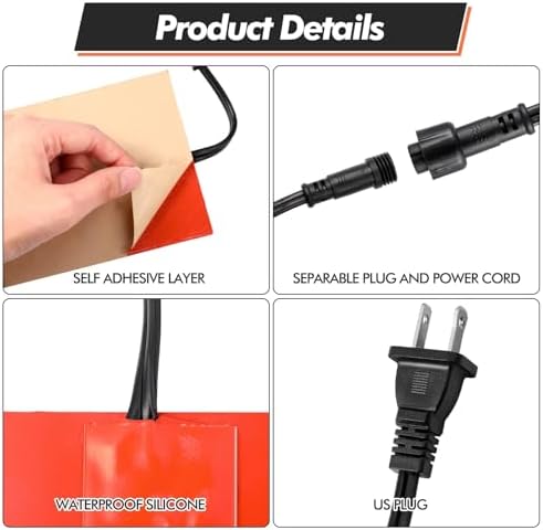 Threlaco 4 Pcs Engine Heater 4 x 5in 120V 150W Silicone Oil Pan