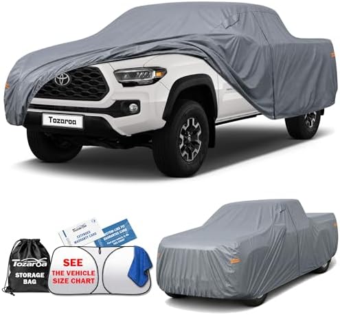 Truck Cover Waterproof All-Weather,Outdoor Full Exterior Pickup Covers Custom Fit for Ford Toyota Tacoma,F100 150,Nissan Frontier,Chevy C10,RAM 1500,GMC Canyon etc Size T2(See Size Chart)