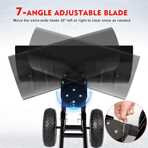 Snow Shovel with Wheels, 29" W Snow Pusher Shovel for Driveway, Sidewalk, Yard, Adjustable Angle & Height, High Blade Design, Black