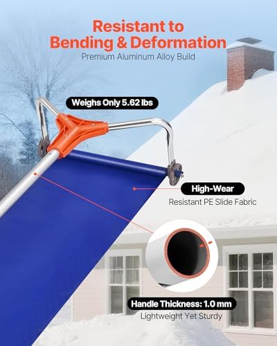 VEVOR Snow Roof Rake, 17 in Aluminum Blade, 4.1-17.2 ft Adjustable Roof Snow Scraper with Wheels & Slide, Lightweight Snows Removal Tool for House Rooftop Leaves Debris Clearing