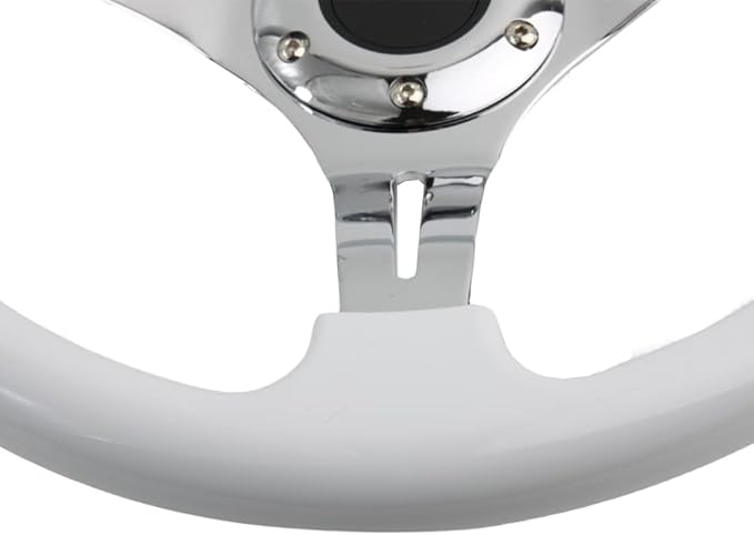 Classic White Car Racing Steering Wheel Chrome Silver Spokes 350mm 13.5" Sports Wood Steering Wheel 6 Bolts Deep Dish With Horn Button