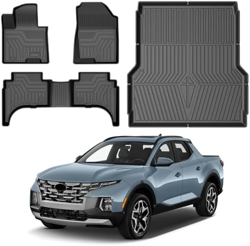 Powerty Floor Mats Truck Bed Mat for 2022-2026 Hyundai Santa Cruz All Weather 3D TPE Anti-Slip Protection, 1st & 2nd Row Set with Truck Bed Liner Accessories