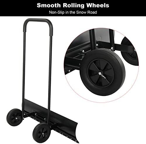 TUFFIOM Snow Pusher Shovel for Driveway with Wheels, 29"/39" Wide Heavy Duty Push Snow Plow Shovel, Wheeled Rolling Snow Shovels for Removal Adjustable Angle & Height Handle (Black(39 inch))