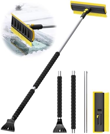helloleiboo 2025 Extra Long 55.7" Ice Scrapers for Car Windshield Multi-Functional Detachable Car Ice Scraper with Foam Grip and 270° Pivoting Brush Head Snow Brush for SUV Truck Auto(Yellow)