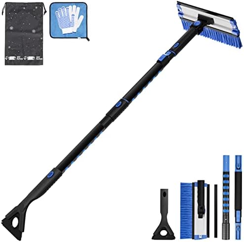 JOYTUTUS 47.7″ Extendable Snow Brush and Ice Scraper, 270° Pivoting Snow Scraper Brush for Car Windshield, Telescoping Ice Scraper, Foam Grip, Heavy Duty Snow Remover for Cars, Trucks, SUV (Black)