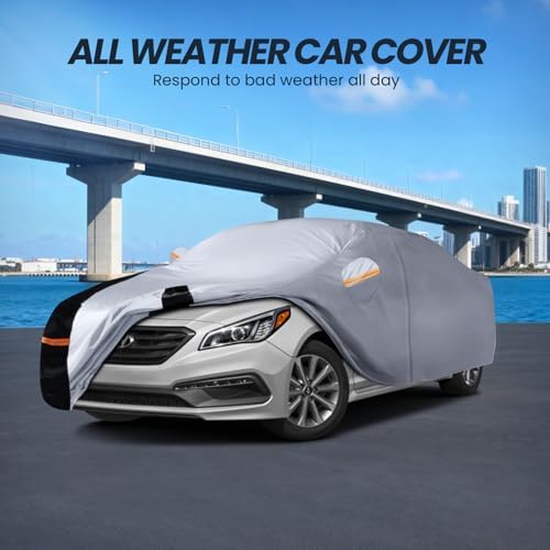 Multi-Layer Car Cover Custom Fit for Hyundai Sonata(2004-2026), 100% Waterproof All Weather for Automobiles, Gift with Towel, Heavy Duty Car Covers for Rain Sun UV Protection with Door Zipper