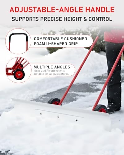 Outvita 39" Snow Pusher Shovel with Wheels and Angled Blade, Red & White