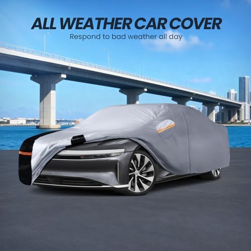 Multi-Layer Car Cover Custom Fit for Lucid Air(EV) (2021-2026), 100% Waterproof All Weather for Automobiles, Gift with Towel, Heavy Duty Car Covers for Rain Sun UV Protection with Door Zipper.