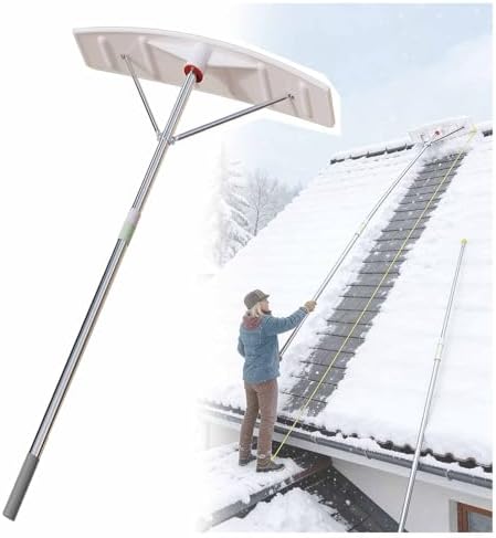 Telescoping Snow Removal Tool with Ice Scraper for Roof and Vehicle Clearing,Arc-Shaped-2–4m/6.6-13ft