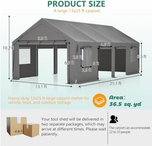 13x25ft Heavy Duty Carport Outdoor Garage Canopy with Weatherproof Shelter