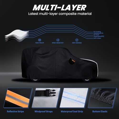 Multi-Layer Car Cover Custom Fit for Ford Bronco 2 Door/Ford Bronco Sport(2020-2026), 100% Waterproof All Weather for Automobiles, Heavy Duty Car Covers for Rain Sun UV Protection with Door Zipper