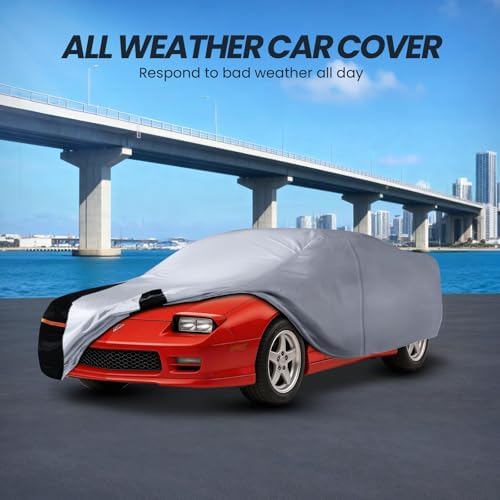 Multi-Layer Car Cover Custom Fit for Pontiac Firebird(1992-2002), 100% Waterproof All Weather for Automobiles, Gift with Towel, Heavy Duty Car Covers for Rain Sun UV Protection with Door Zipper