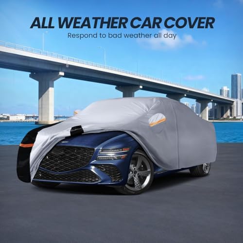 Multi-Layer Car Cover Custom Fit for Genesis G80 (2016-2026), 100% Waterproof All Weather for Automobiles, Gift with Towel, Heavy Duty Car Covers for Rain Sun UV Protection with Door Zipper.
