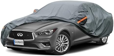 GUNHYI Premium Car Cover Custom Fit Infiniti Q50 Sedan (2013-2026), 16 Layers Heavy Duty Car Cover Waterproof All Weather with Zipper Door for Sun Rain Snow Dust Uv Protection