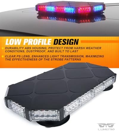 LUMENIX 56 LED Red Blue Rooftop Beacon Strobe Light Bar for Trucks