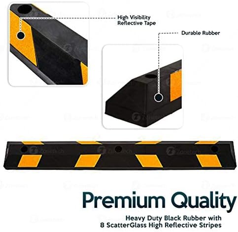 ZONETECH Parking Stopper for Garage Heavy Duty Rubber Parking Curb Stops 72” Garage Parking Stops 20-Pack Premium Quality Garage Wheel Stop Professional Grade w/Yellow Reflective Tape Bolts Included