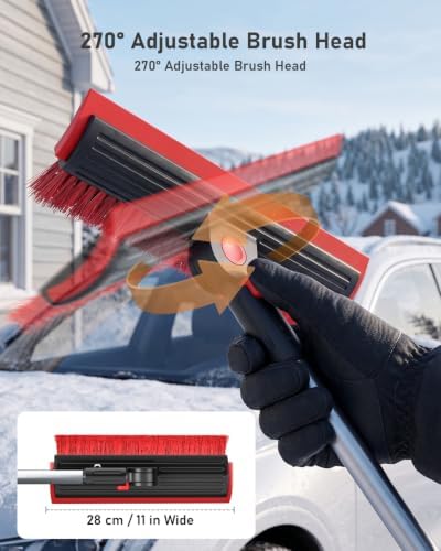 helloleiboo 55.7" Snow Brush and Ice Scrapers for Car Windshield, Red