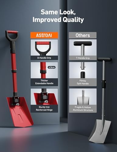 AstroAI 38.4" Folding Extendable Snow Shovel, Aluminum Handle & Metal Blade