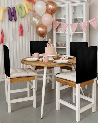 Solid Black Chair Back Covers Set of 4 Pure Black Color Simple Modern Minimalism Washable Removable Chair Cover Slipcover Protector for Dining Room Hotel Party Holiday Decor