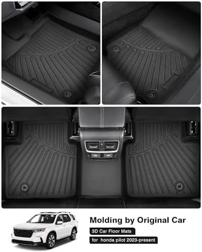 Powerty Floor Mats for 2023-2026 2027 Honda Pilot All Weather 3D TPE Anti-Slip Car Liners for 1st & 2nd & 3rd Row Accessories
