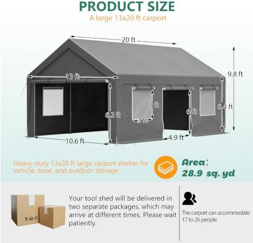 13x20ft Heavy Duty Carport Outdoor Garage Canopy with Weatherproof Shelter