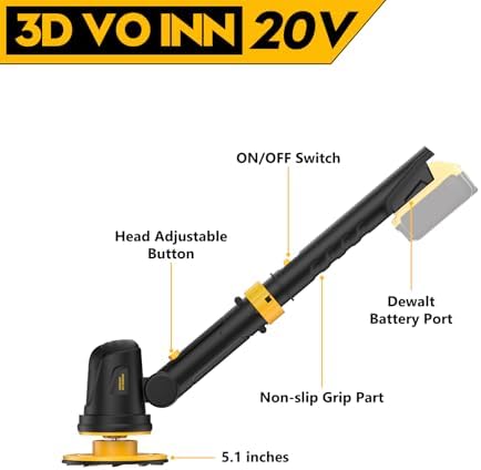Electric Ice Scraper for Dewalt 20V Battery, 1300RPM High-Speed Windshield Scraper for Ice and Snow, 45° Head Adjust, Extension Rod, Ice Scraper for Car Window(Battery Not Included)(Yellow)