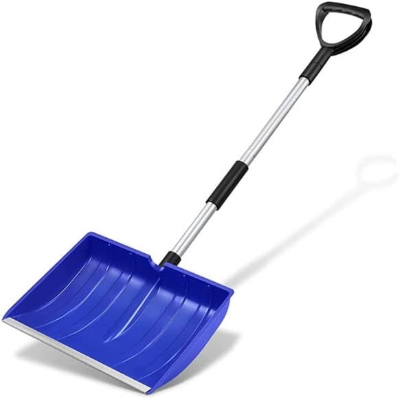 Snow Driveway and Garage Snow Removal Shovel 48-inch Long with D-Grip Handle Aluminium Strip Large Capacity Shovel for Garden, Car, Camping and Outdoor Use (Blue)