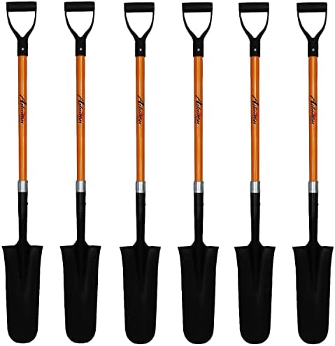 Ashman Drain Spade Shovel (Pack of 6) - 48-Inch Long D Handle Spade - Heavy Duty Handle with Thick Metal Blade - Premium Quality Orange Multi Purpose Shovel.