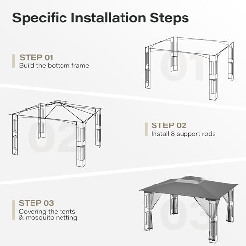 LAUSAINT HOME 13x11 Gazebo Canopy with Netting & Double Roof