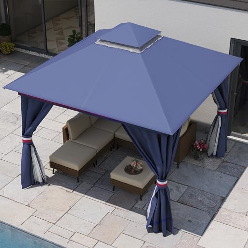 LAUSAINT HOME 10x10 Gazebo Canopy with Netting, Curtains & Double Roof