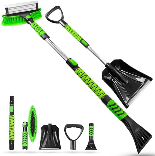 SEAAES 4 in 1 Snow Brush with Squeegee, Ice Scraper and Snow Shovel for Car